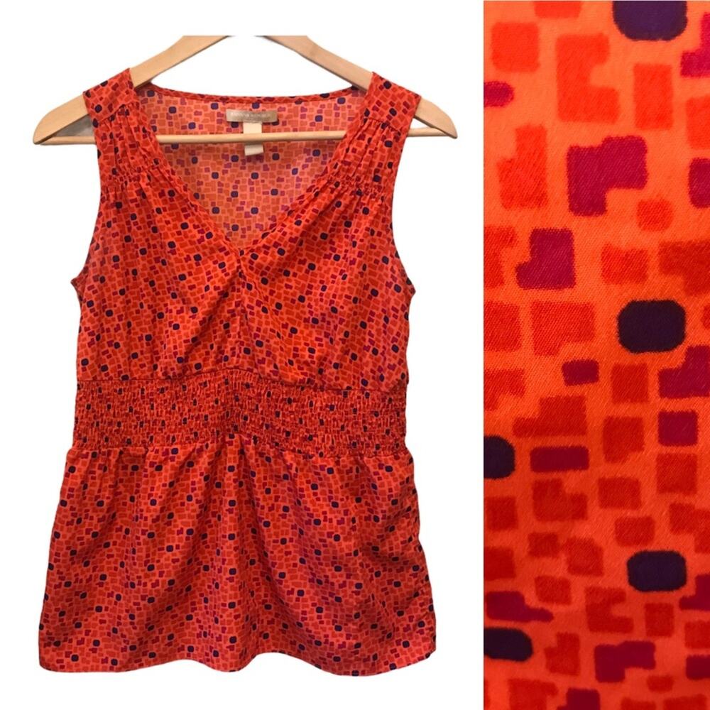 Banana Republic Vintage Sleeveless Blouse Top Retro Geometric Orange Small